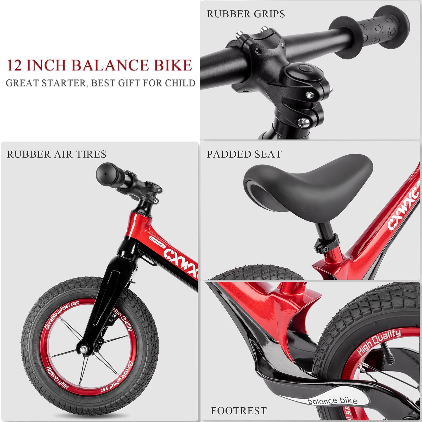 Cxwxc 12'' Toddler Balance Bike - Ages 24 Months To 5 Years - Kids Push Balance Bike With Footrest, No Pedal Training Bicycle -