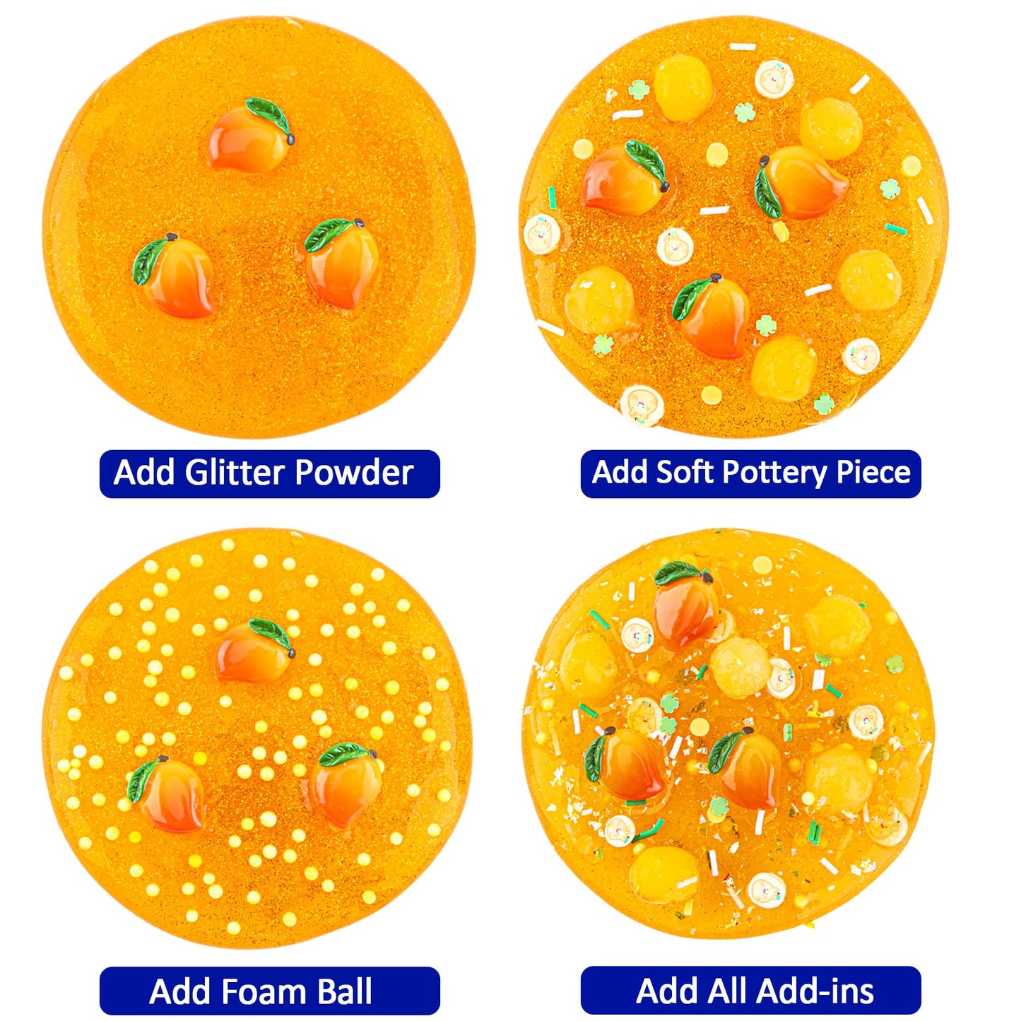 Clear Slime, Orange Mango Clear Jelly Cube Glimmer Crunchy Slime Kit With 8 Add-Ins, Idea Stress Relief Toy, Kids Party Favor, Birthday Christmas New Year Easter Gifts For Girls & Boys Age 6 7 8 9 10+