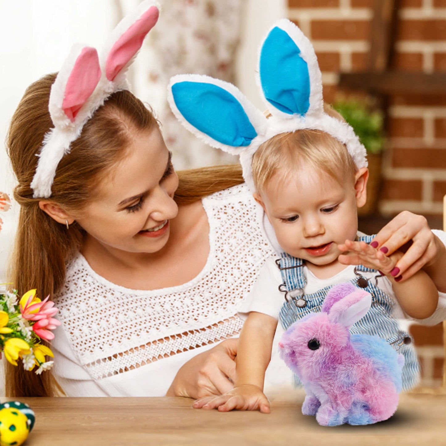 Easfan Easter Rabbit Pink Plush Jumping Spotted Rabbit Talking Hopping Ears Nose Moving Educational Plush Toy Singing Shaking Gl