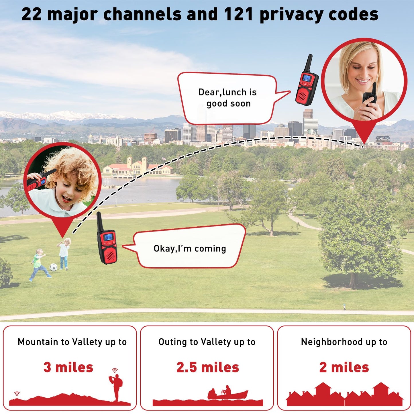 WokTok mature-themed Walkie Talkies Long Range Rechargeable Portable Two-Way Walkie Talkie Camping Gear SOS Sirens NOAA Weather Alarms Kid's Toys Easy-to-Use Rechargeable Walkie Talkies 4 Packs