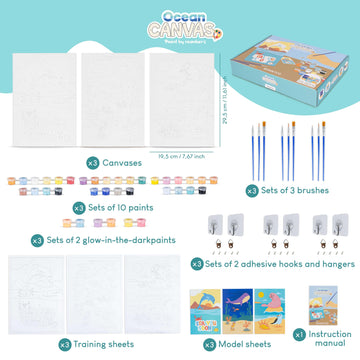 Bonnyco Paint By Numbers Kit For Kids Sea Animals Pack 3 Canvas Paint By Number Canvas Framed, Ocean Gifts For Kids, Arts And Crafts 4-6 8-12 Pintar Por Numeros Pre Drawn Painting Under Sea Crafts
