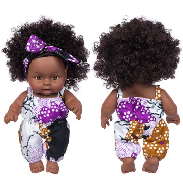 Ecore Fun 2 Pcs 8 Inch Black Baby Doll African Washable Realistic Silicone Baby Dolls with Clothes and Hairband