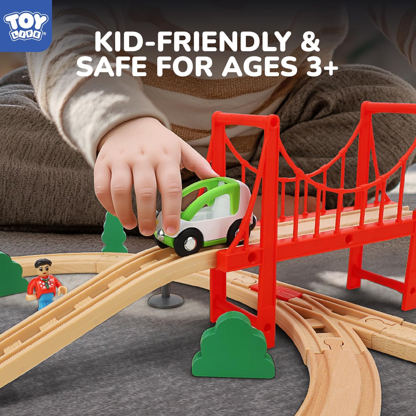 Toy Life Train Set 80Pcs Train Toys With Crane & Locomotive Train, Train Set For Kids 4-8, Wooden Train Tracks Toy Train Set For Toddlers 3 4 5, Kids Train Set Gift Toy Fits Thomas, Brio Tracks