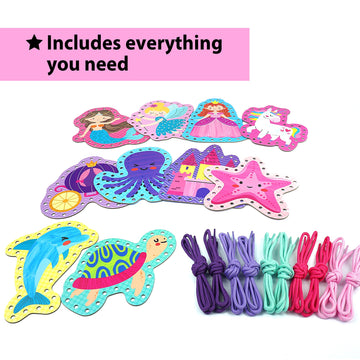 Krafun Beginner Unicorn My First Lacing Card Kit For Kids Arts & Crafts, 10 Easy Princess, Mermaid, Lacing Projects, Toddlers Lace Project, Fine Motor Preschool Skills Toys