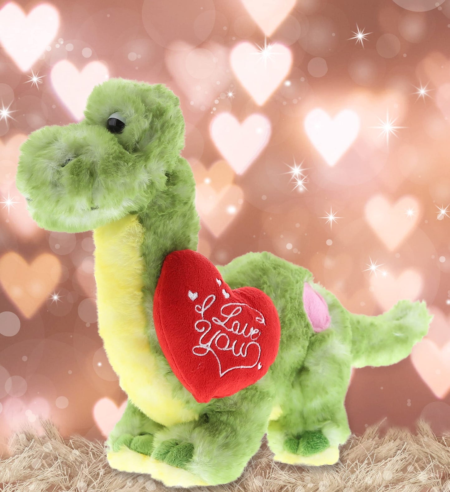 Dollibu I Love You Valentine Green Dinosaur Plush - Cute Dinosaur Stuffed Animal With Red Heart And Name Personalization Gift Fo
