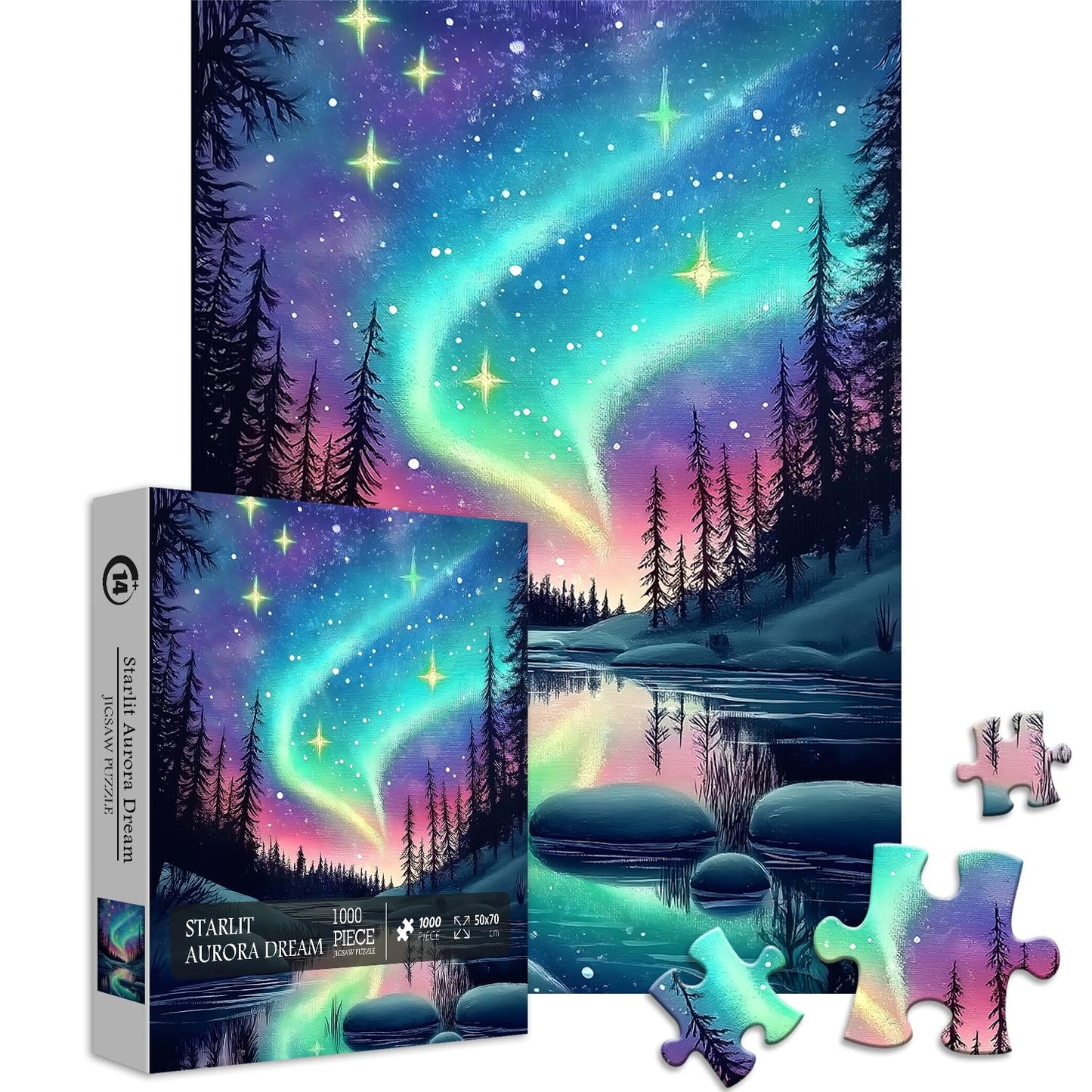 Magic Northern Lights Puzzles for Adults 1000 Pieces, Nature Fantasy Landscape Puzzle Tree Star, Starry Night Puzzles Galaxy, Ch