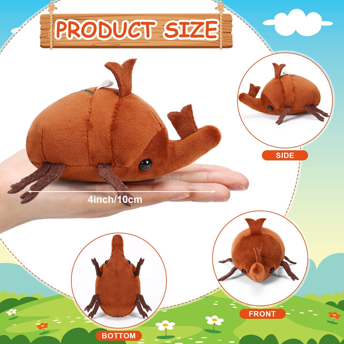Meooeck 6 Pieces Simulation Beetle Plush Toy 4 Inch Small Beetle Stuffed Animal With Bead Chain Hanging Insect Plush Stuffed Ins