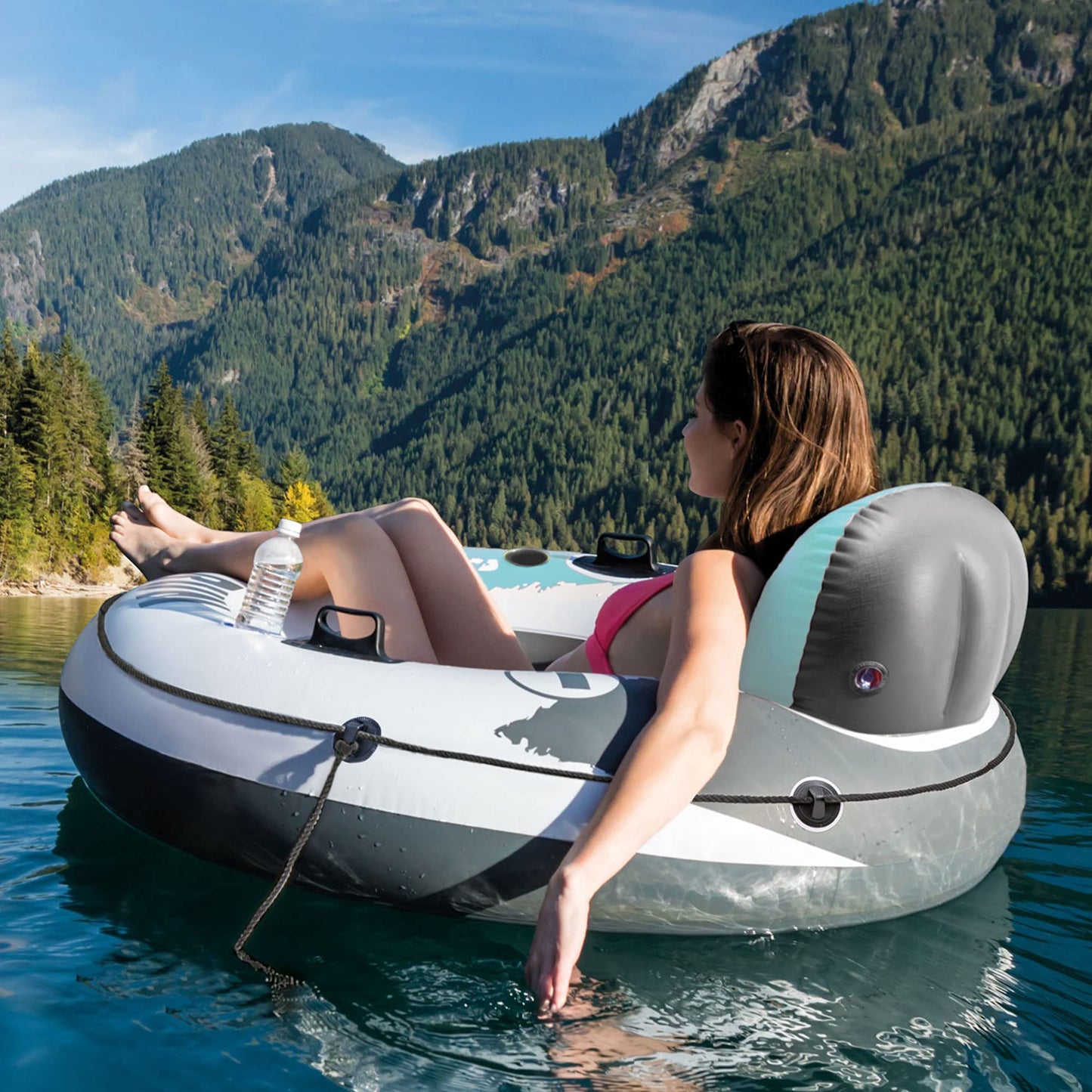 Intex Inflatable Tubes Bundled With American Flag Double Float And Set Of 2 River Run Single Water Tube Floats With Built-In Cup Holders