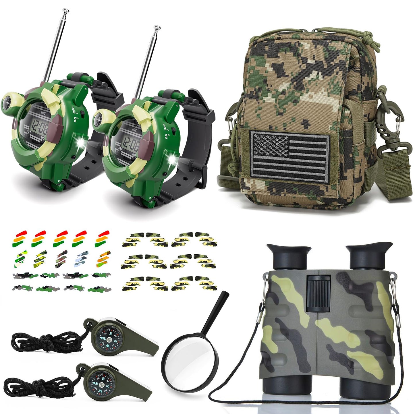 Walkie Talkies Set For Kids Outdoor Explorer, Camping Hunt Gear Kit Binoculars Adventure Game, Cool Spy Gadgets For Boy Girls Ag