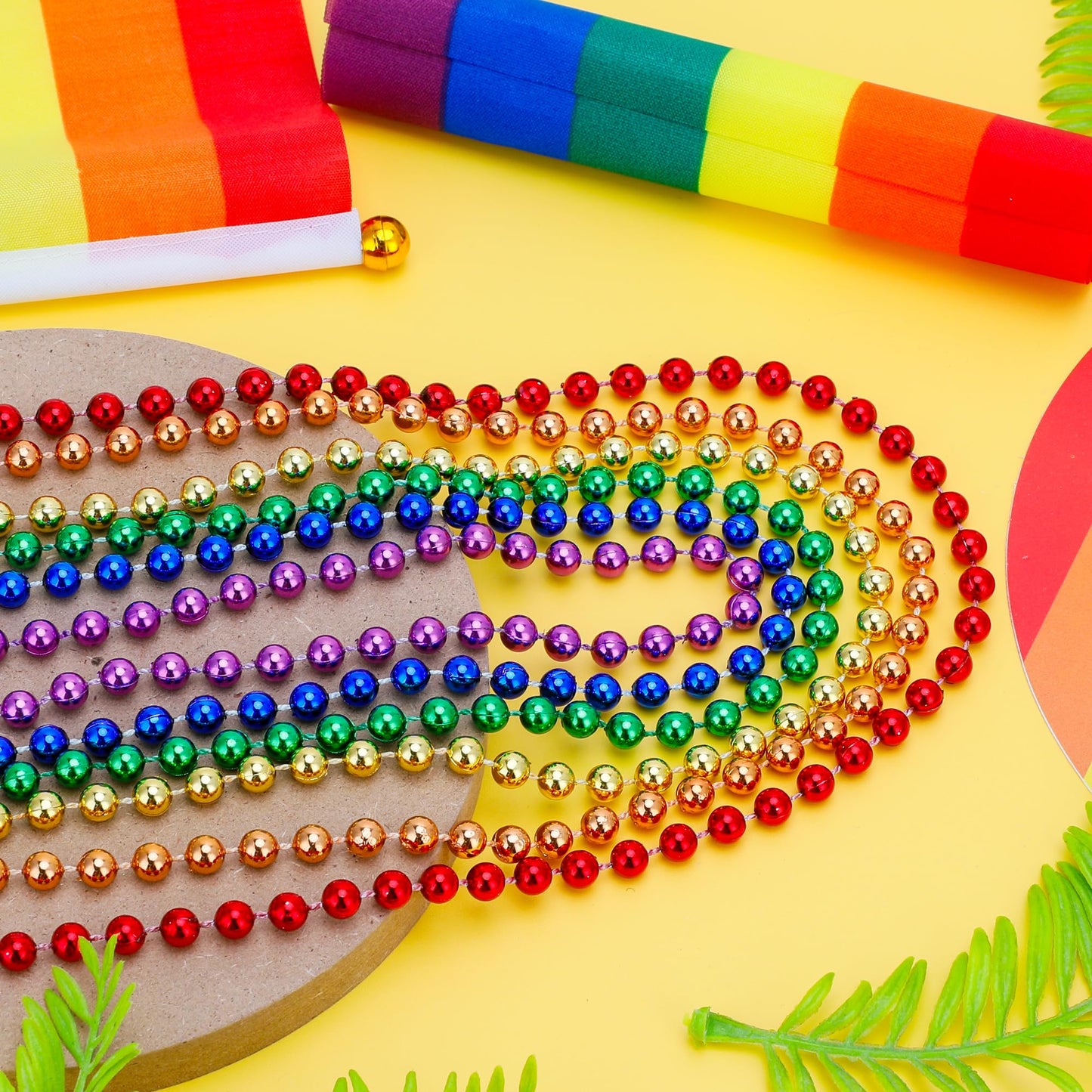Eoboh 72Pcs Pride Beads Stuff, Pride Lgbtq Bead Necklace Accessories Bulk, Metallic 6 Kinds Of Rainbow Bead Necklace, Gay Lesbia