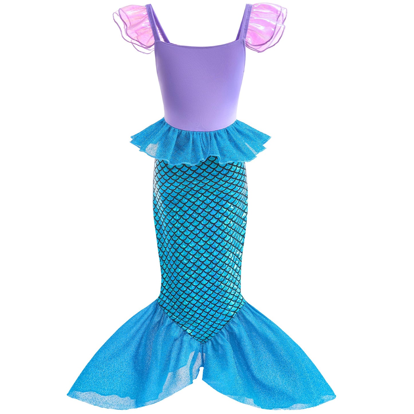 Aukidwld Little Girls Mermaid Costume Dress up Cosplay with bag accessories Halloween Christmas Birthday Gift 6-8Years