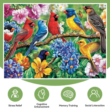 300 Piece Puzzles for mature-themeds - Colorful Birds & Blooming Flowers Jigsaw Relaxing 300 Piece Puzzles for mature-themeds Large Piece for Puzzle Fans Kids & Seniors (20.5 x 15 )
