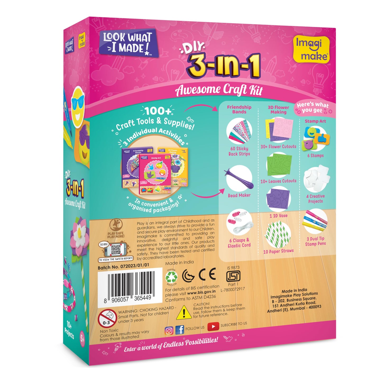 Imagimake Craft Kit - Arts and Crafts for Kids Ages 5+ - Air Dry Clay, Paper Quilling, Stamp Art - 3-in-1 Arts and Crafts Kit -