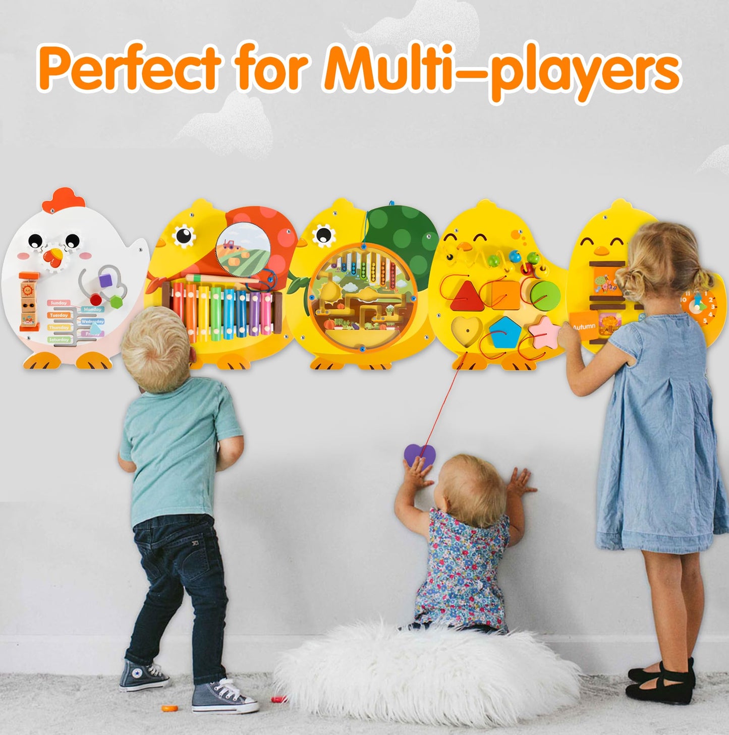 Chick Squad Activity Wall Busy Board Panels | 11-In-1 Wooden Sensory Wall Panel For Kids, Montessori Learning Activity Center | Perfect For Toddler Playroom Daycare Nursery Classroom Dentist Office