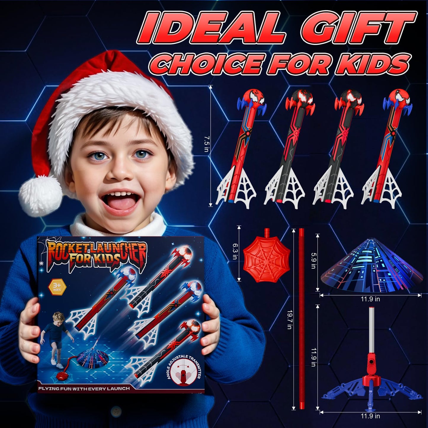 Spider Rocket Launcher For Kids, 4 Spider Rockets With Web Air Pump, Stomping Launch Up Toys, Indoor/Outdoor Spider Toys Gifts F