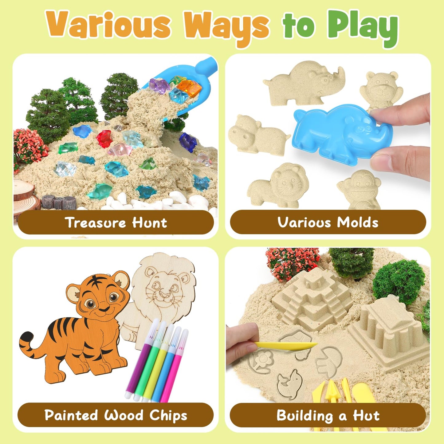 Lorfancy 112 Pcs Animal Sensory Bin Toys Kids Play Sand Kit Toddler Sandbox Toy Forest Animals Molds Sand Tools Diy Painting Pre