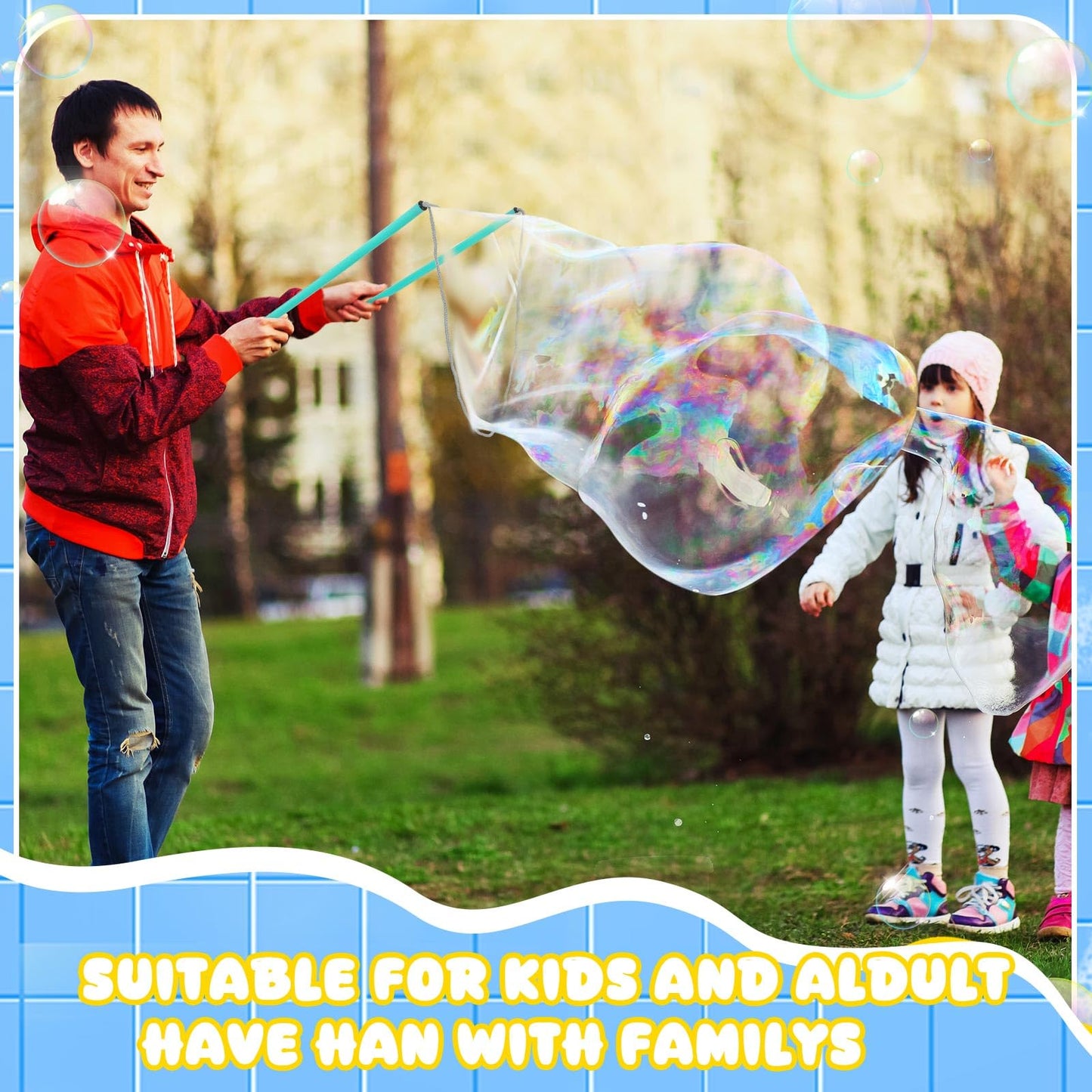 Meooeck Giant Bubble Wands Big Bubble Maker for Outdoor Bubble Toys for Adults Boys Girls Birthday Party Favors Lawn Park Beach