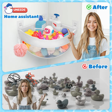 Uneede 4.32 Gallons Corner Mounted Bath Toy Storage Holder,Bathtub Toy Storage Organizer,Mesh Shower Caddy For Bathtub Toy Organ