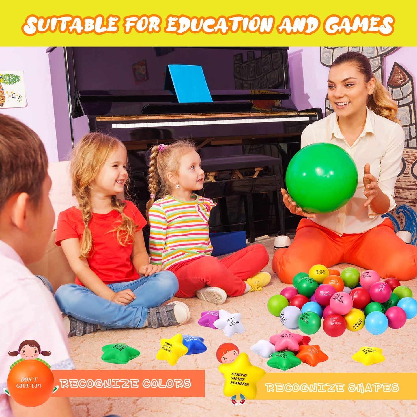 140 Pcs Motivational Stress Balls Quotes Relief Star Shape Anger Management Colorful Hand Excerise Foam Balls for Anxiety Tensio