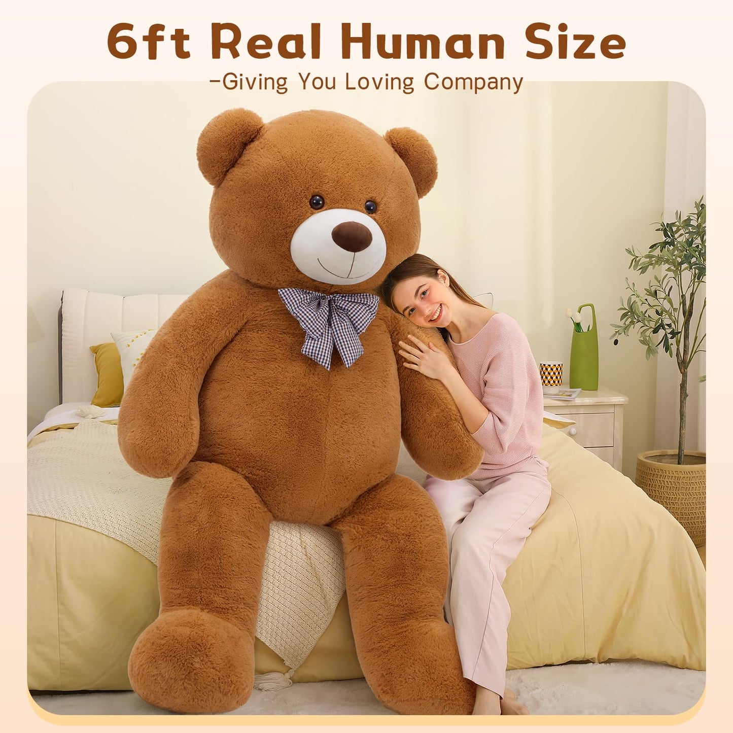 Maogolan Giant Teddy Bear 6 Feet Tall, Dark Brown Human Size Big Teddy Bear Stuffed Animal For Boyfriend,Girlfriend,Wife On Vale