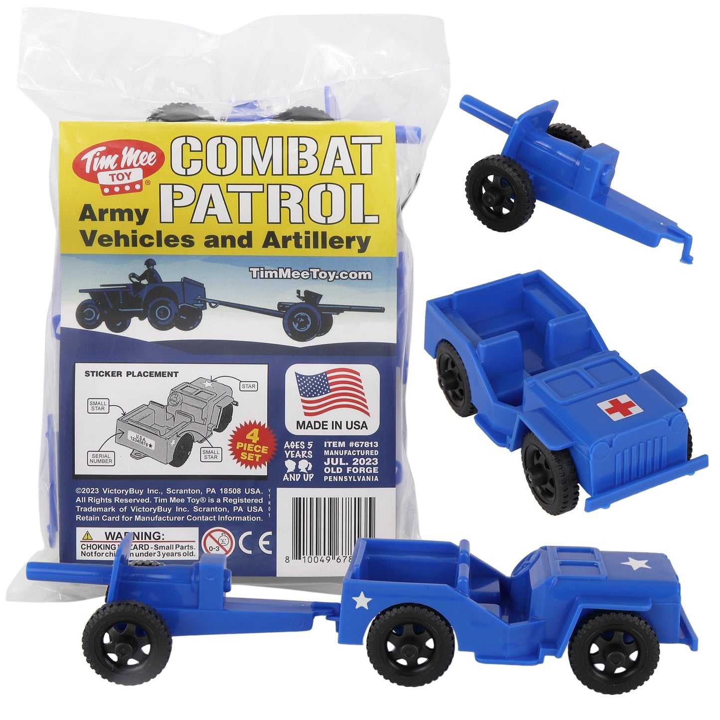 TimMee Combat Patrol Willys & Artillery - Blue 4pc Playset USA Made