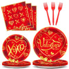 96 Pcs Valentine'S Day Plates Napkins Valentines Day Party Decorations Paper Plate Supplies Red And Gold Dinner Dessert Tablewar
