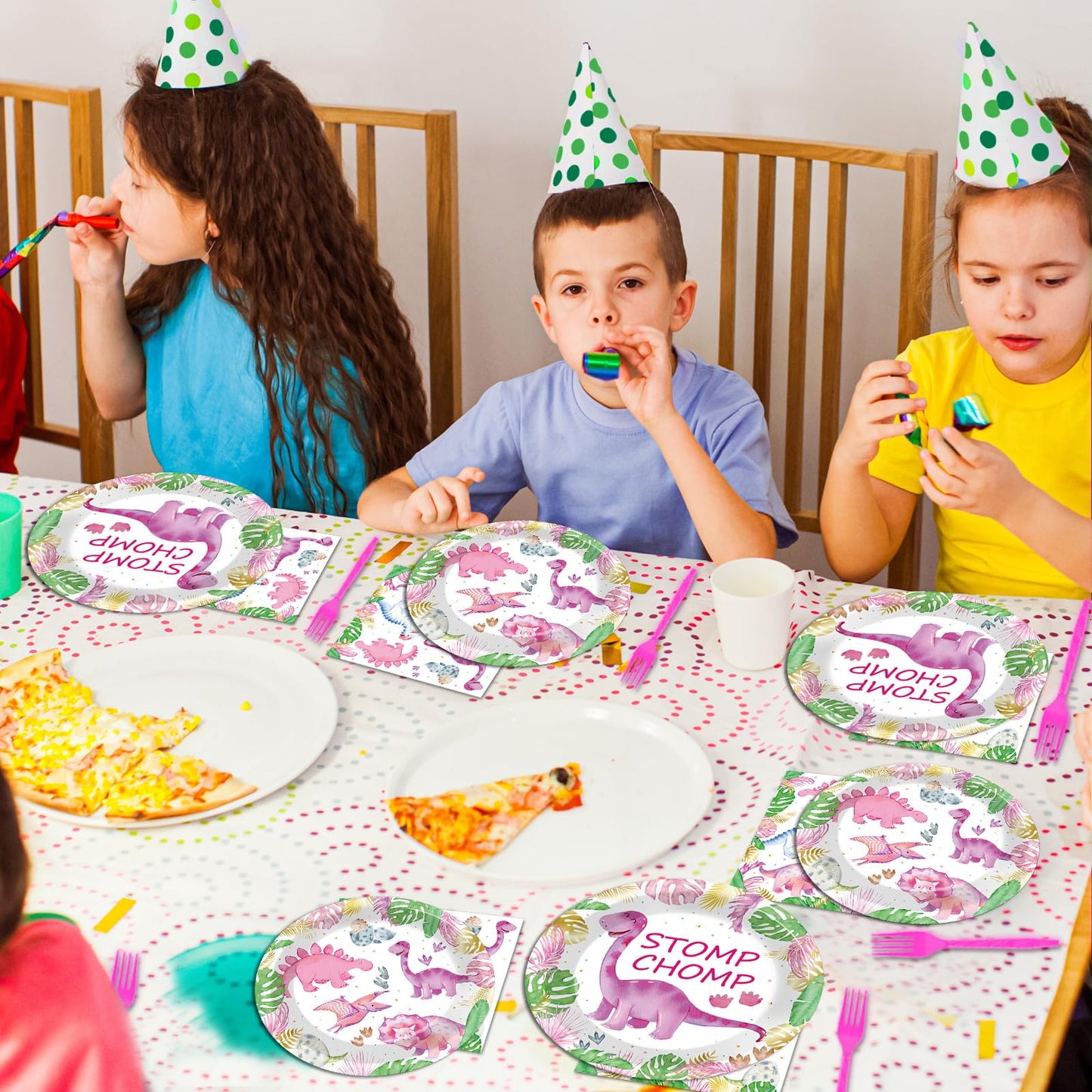 96Pcs Pink Dinosaur Plates And Napkins Party Supplies Watercolor Dinosaur Birthday Party Tableware Set Girls Dino Party Decorati