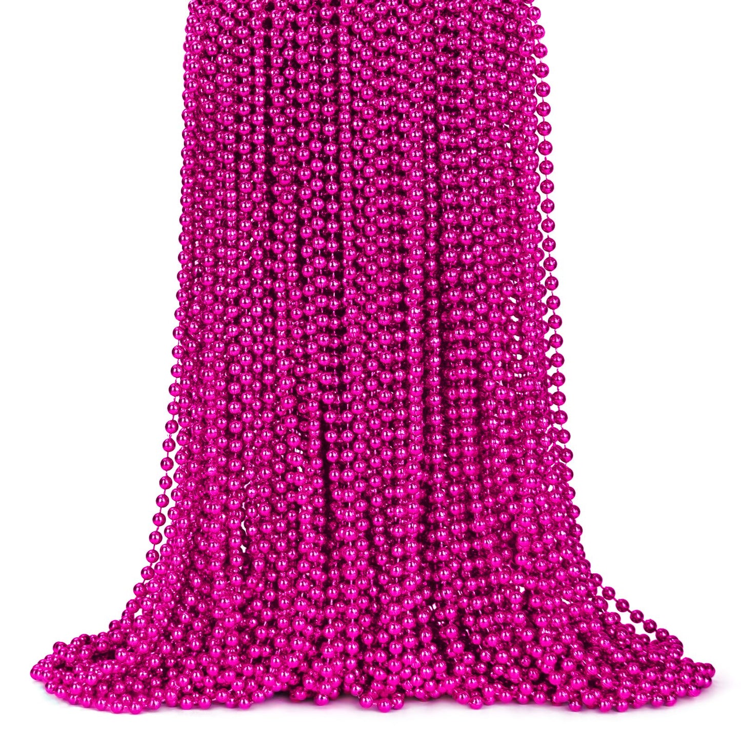 ZYFLSQ 100 Pcs 33'' 7mm Metallic Hot Pink Beads Necklaces, Bulk Mardi Gras Beaded Necklaces, Party Beads Costume Necklaces