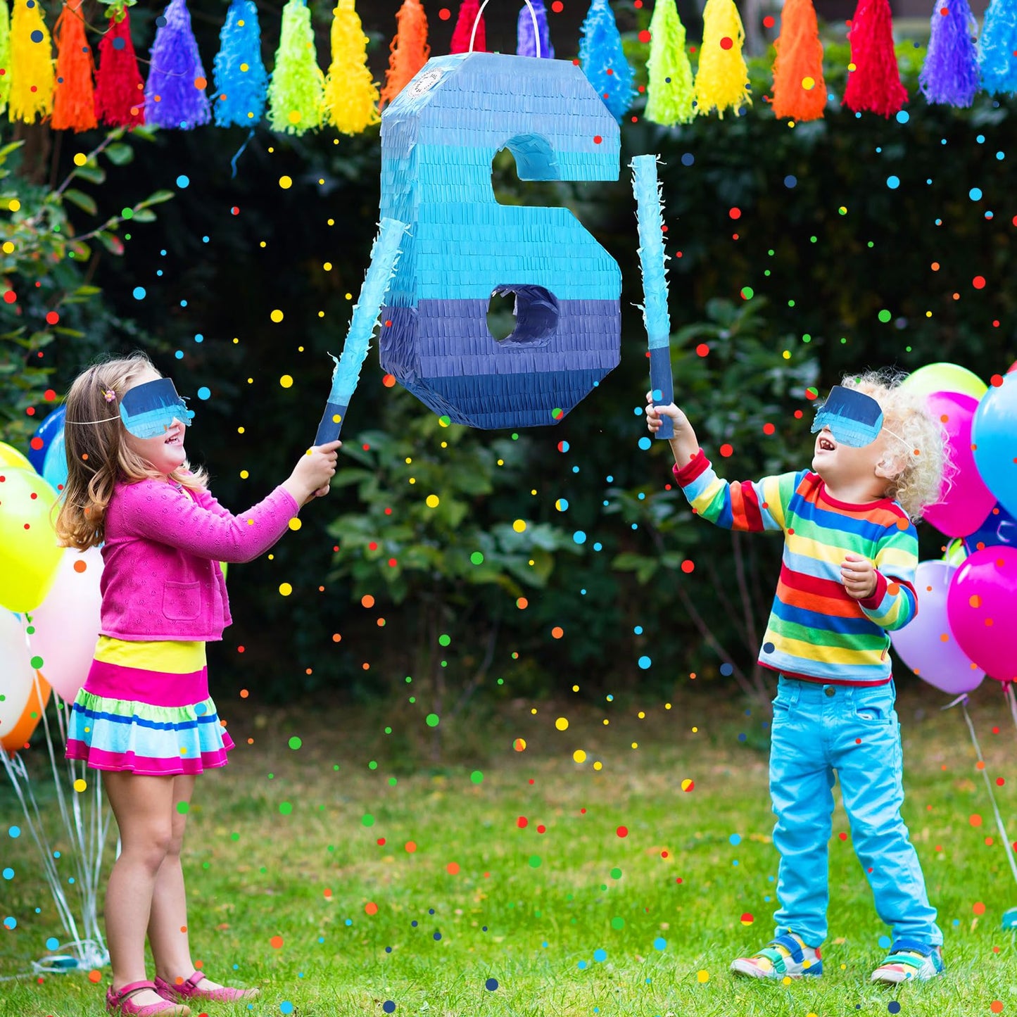 Sratte Piñata Number 6 with Stick & Blindfold, Gradient Blue, Paper, Kids Birthday Party Decorations