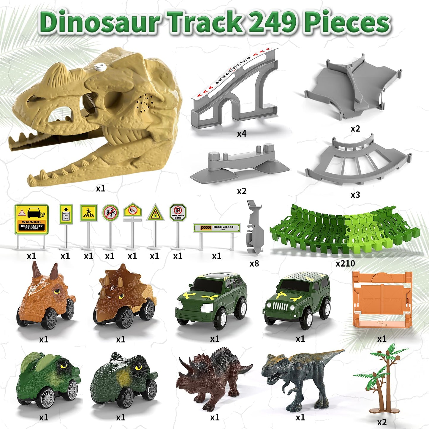 Ihaha 249 Pcs Dinosaur Toys Race Car Track, Toys For Kids Toddler Boys Ages 2-4 3-5 4-6, Dinosaur Race Tracks Toys With Light, Sound & Spray, Birthday Dinosaur Toys Gifts For 2 3 4 5 Year Old Boys