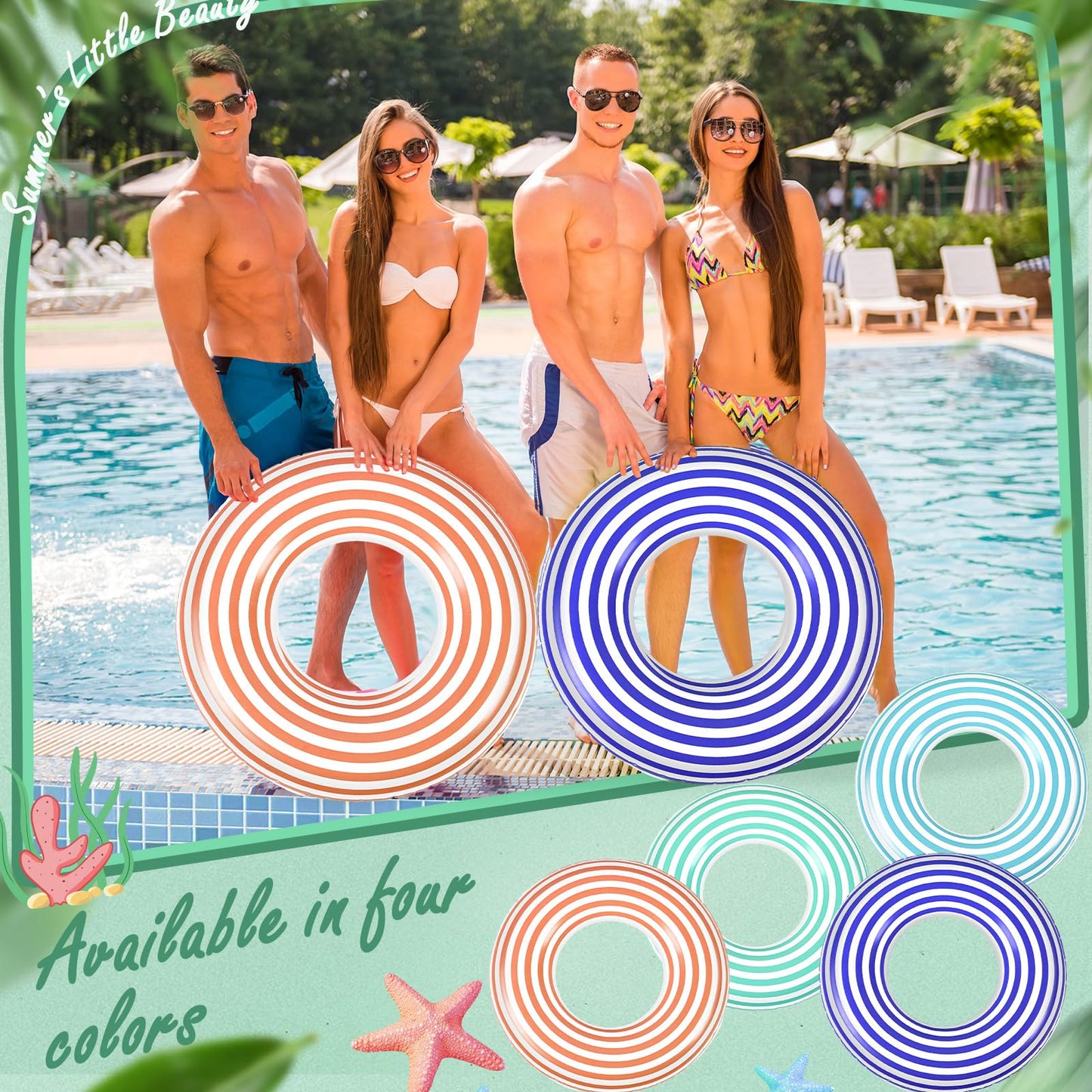 Wettarn 4 Pcs Pool Tubes with Fun Prints Inflatable Floats Swimming Toys Classic Striped Inner Tubes for Pool Bachelorette Floaties for Summer Beach Party Decor Supplies(Stripe Style Age 16)