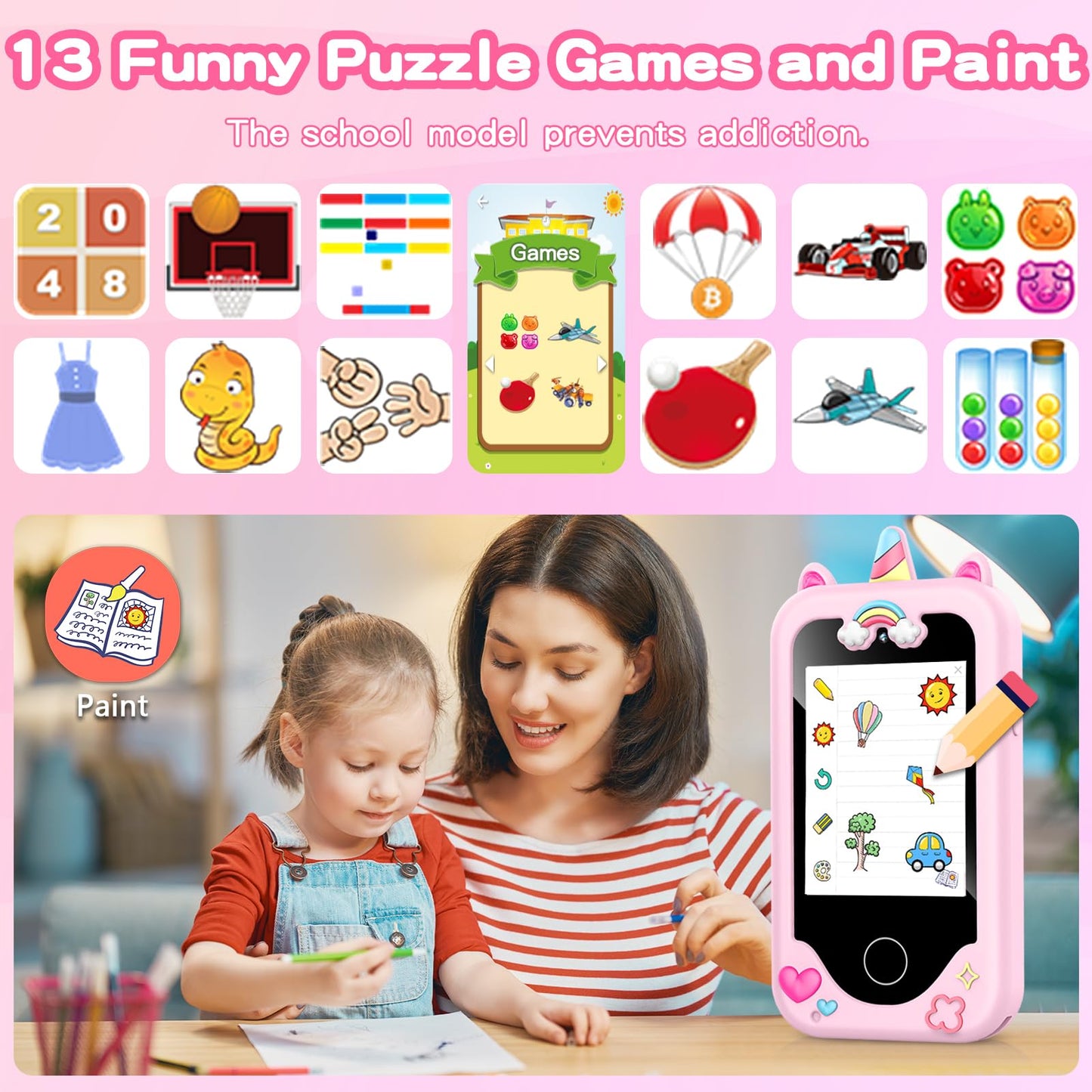 Kids Phone Toy Gift for Girls 3 4 5 6 7 8 Years Old, Toddler Smart Phone Learning Toys - Pretend Play Phones with Educational Ga