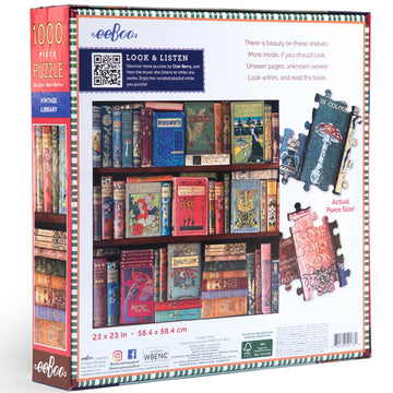 eeBoo Piece & Love: Vintage Library - 1000 Piece Puzzle - mature-themed Square Jigsaw 23x23 Includes Image Reference Insert Glossy Pieces