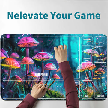 RWUTYTIUL Mushroom Forest Card Playmat - 24 X 14 Inch with Tube Bag, Card Gameplay Mat with Zones for Commander Deck MTG RPG CCG