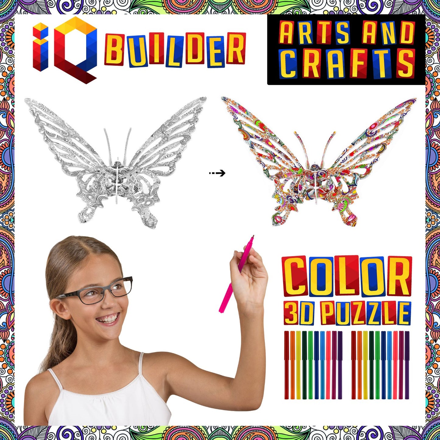 Iq Builder | Arts And Crafts For Girls Age 12 Year Old And Up | 3D Art Coloring Painting Animal Puzzle Set | Fun Creative Diy Toys | Family Craft Kit With Supplies | Best Toy Gift For Kids