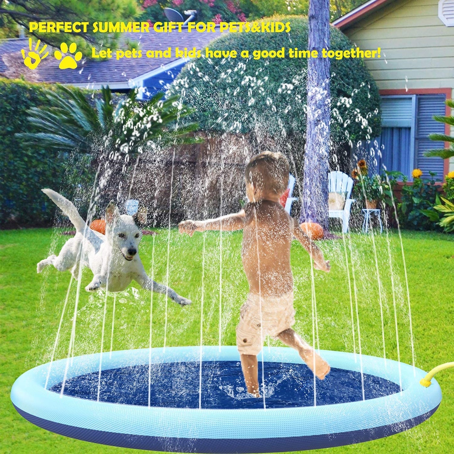 Wityoo 79 Inches Durable Pvc Splash Pad For Kids & Farm Animal, Xl-69 Inch Anti-Slip Sprinkler Pool For Dogs & Cats, Summer Fun