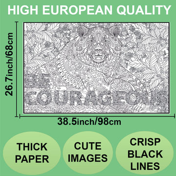 Set Of 2 Giant Coloring Posters - Bear And Mammoth Wall Coloring Poster For Kids & Adults - Large Coloring Sheets For Group Activity - Huge Big Coloring Page - Jumbo Coloring For Table Floor