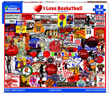 White Mountain 1000 Piece Jigsaw Puzzle - I Love Basketball, Engineered Wood, Model 1772