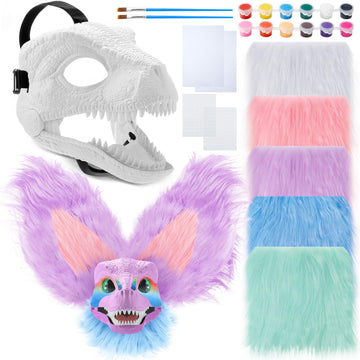 Seenelling 13 Pcs DIY Dino Mask Kit Hard Plastic Dinosaur Mask Furry Therian Dino Costume Kit Animal Dinosaur Party Costume(Cute