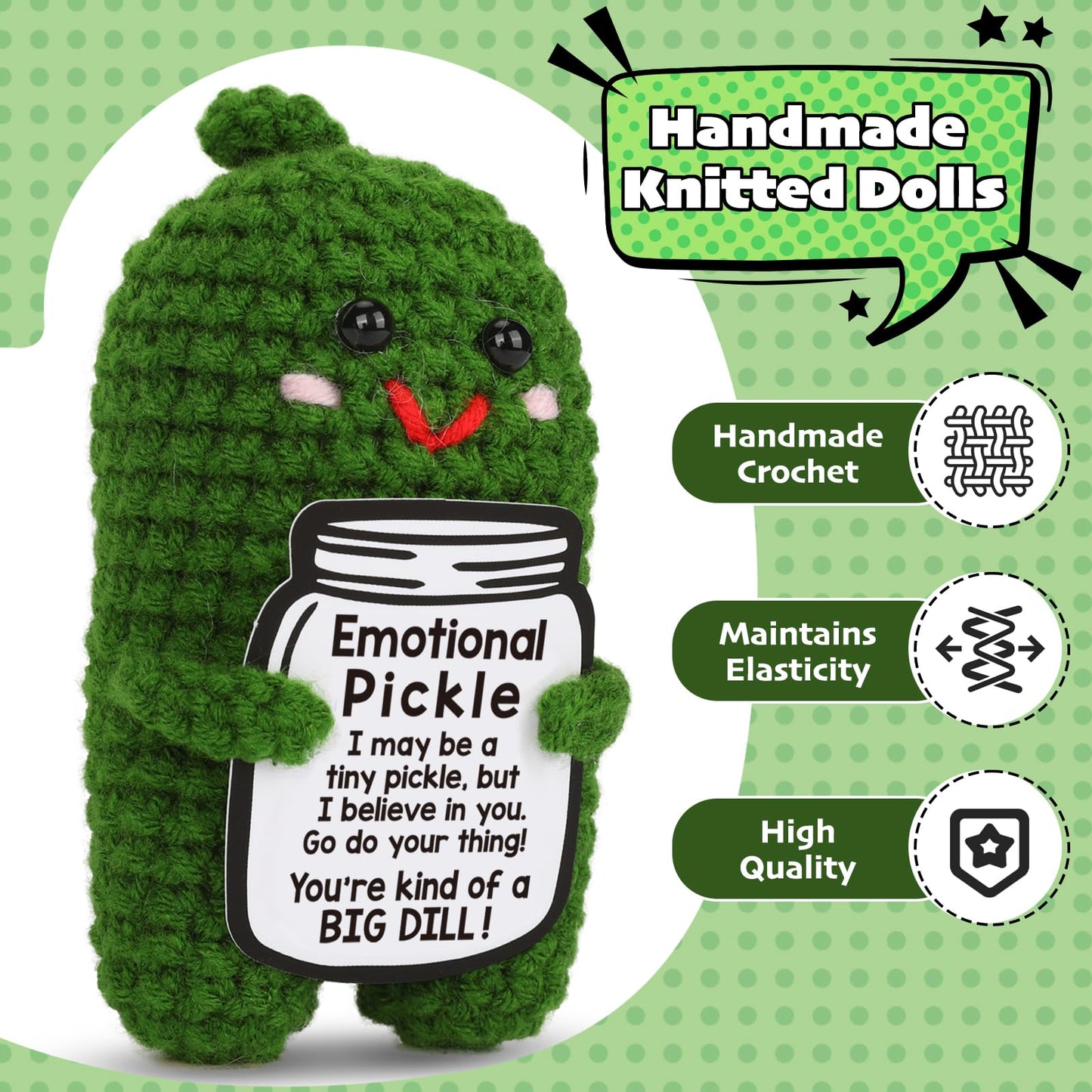 Positive Dill Pickle Crochet Small Emotional Pickle Doll Support Gift - Inspirational Christmas Crochet Cucumber, Handmade Pickl
