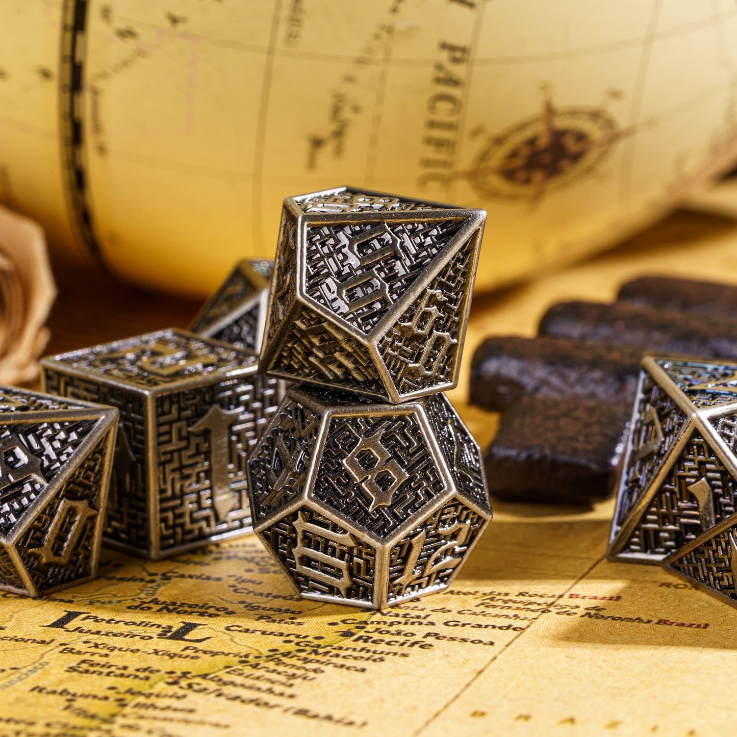 UDIXI Metal DND Dice 7PCS Polyhedral Dice Set D&D Metal Dice Ancient Silver for RPG Dungeons and Dragons Role Playing Games