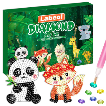 Labeol GEM Art Kit for Kids - 5D Diamond Art Keychains - Ages 8-12 - Canvas - Animal Design