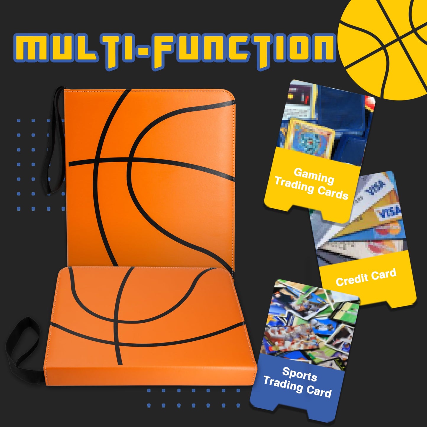 Basketball Card Binder, 9 Pocket Zipper Sports Card Binder, 720 Double Sided Pocket Waterproof Album, Basketball Cards Display H