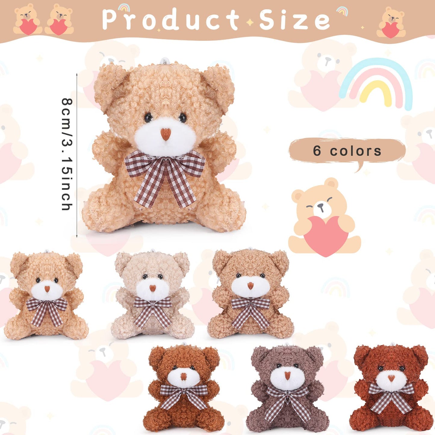 24 Pack Mini Bear Toys Bulk Plush Stuffed Animals Jointed Doll 3.15 Inch Bear Keychain For Teens Girls Adult Birthday Wedding Gr