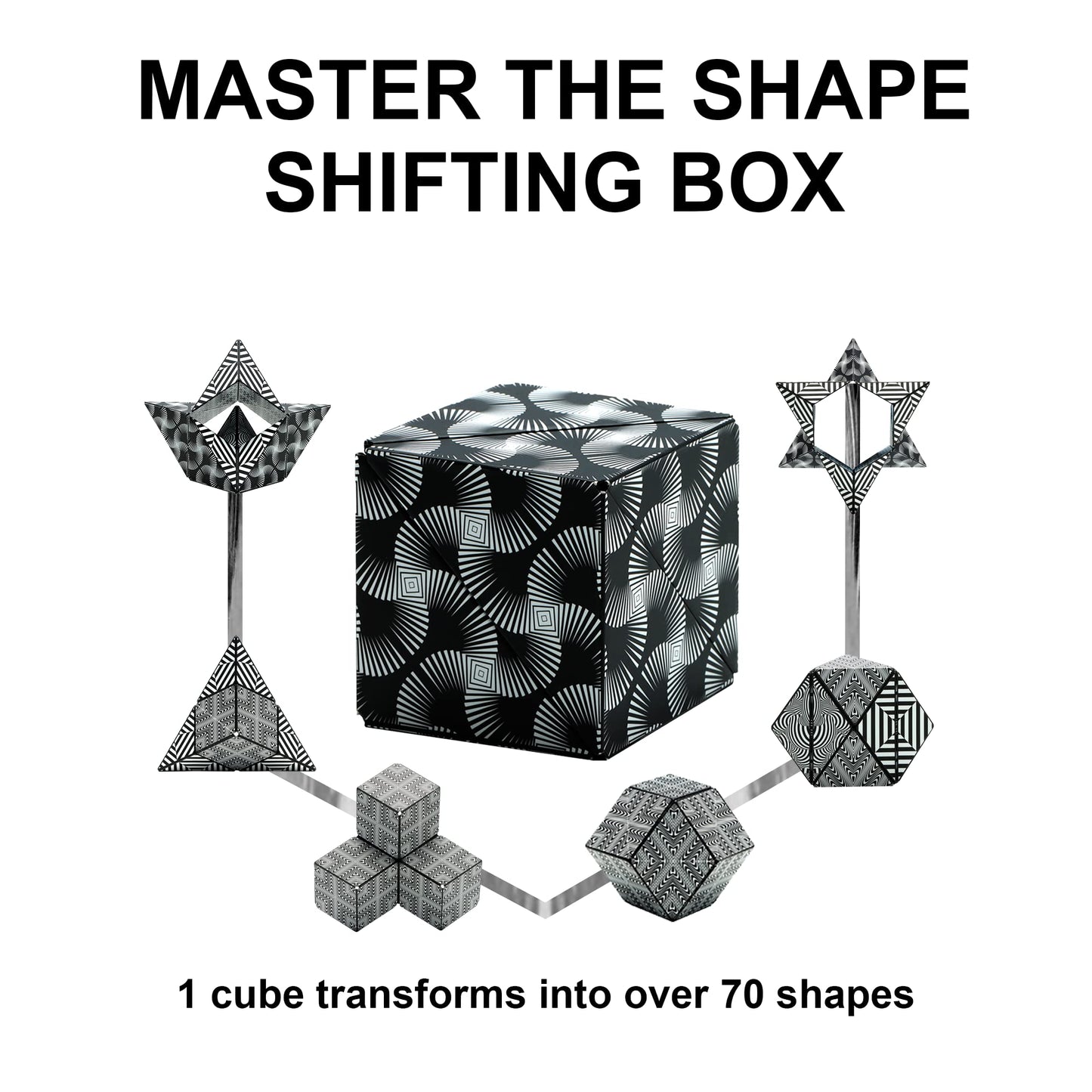 Shashibo Shape Shifting Box - Award-Winning, Patented Fidget Cube W/ 36 Rare Earth Magnets - Transforms Into Over 70 Shapes, Download Fun In Motion Toys Mobile App (Original Series - Black & White)