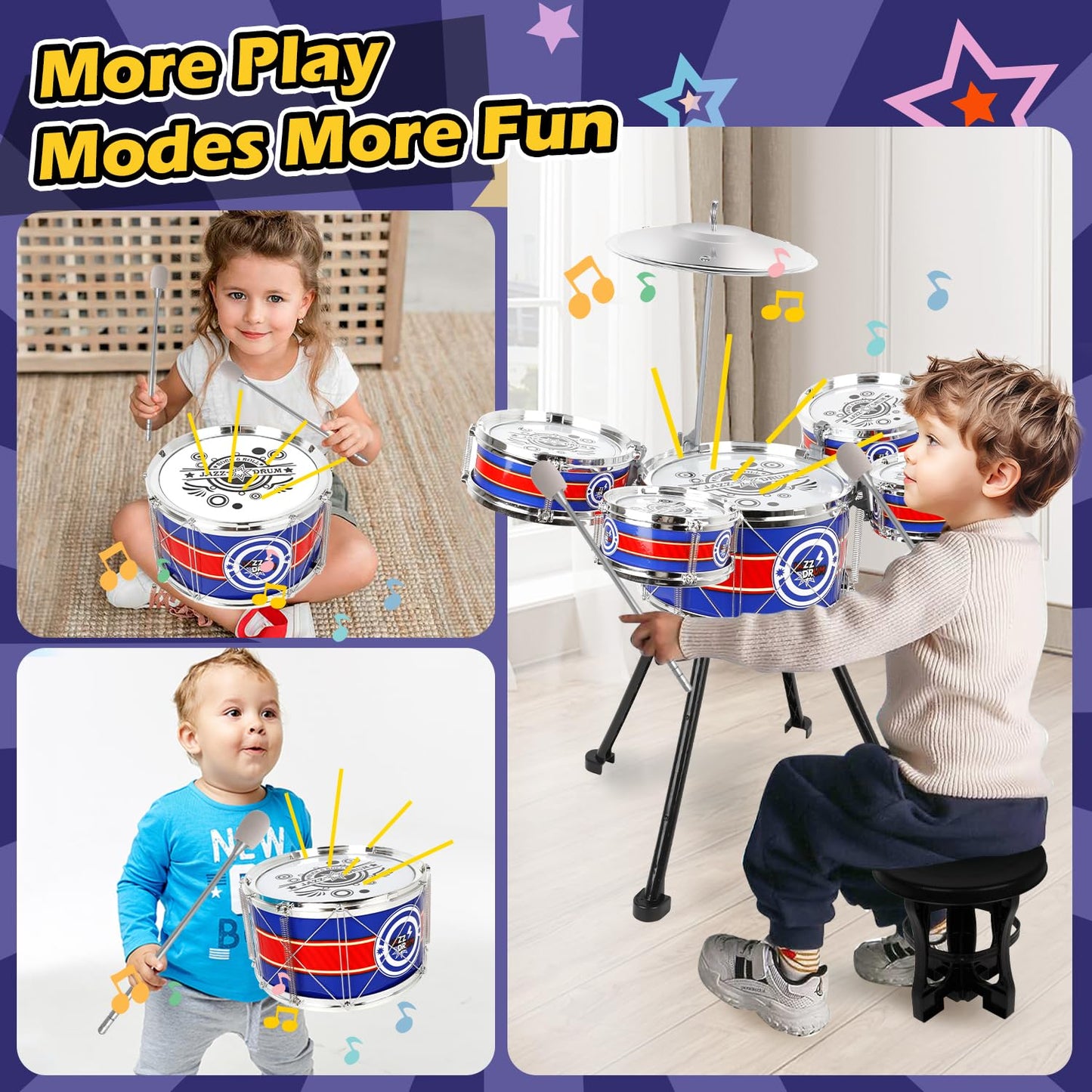 Toddler Drum Set Upgraded Drum Kit For Kids Jazz Drum Set With 5 Drums Music Toys For 3 4 5 Year Old Boys Girls Gifts Ages 3-5