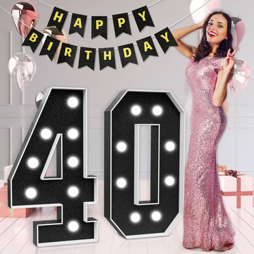 Imprsv Black 40Th-Birthday Decorative Signage: Large 3Ft Light Up Number 40, Plastic, Rectangular, Modern, Decoration For Women