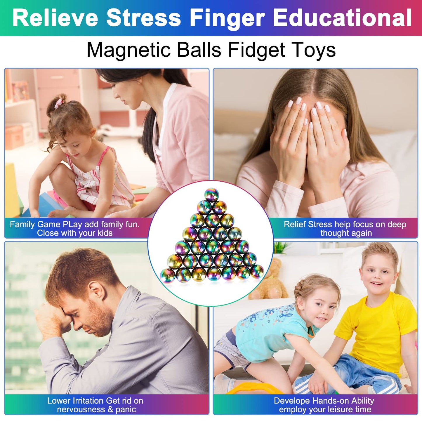Moonhua 28Pcs Rainbow Stones Fidget Toy, 20Mm Diy Mutual Attraction Desk Balls For Kids Adults, Educational Science Kit For Anxiety Relief, Building Crafts For Teens Party Favors Gift