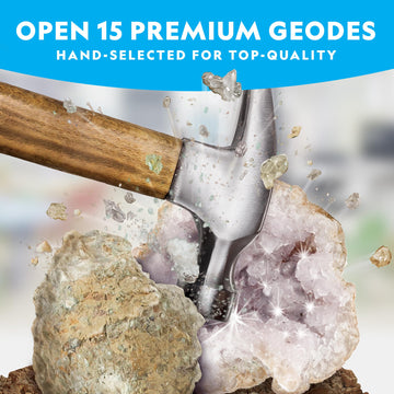 National Geographic Break Open 15 Premium Geodes - With Goggles, Detailed Learning Guide, 3 Display Stands, Great Stem Science T