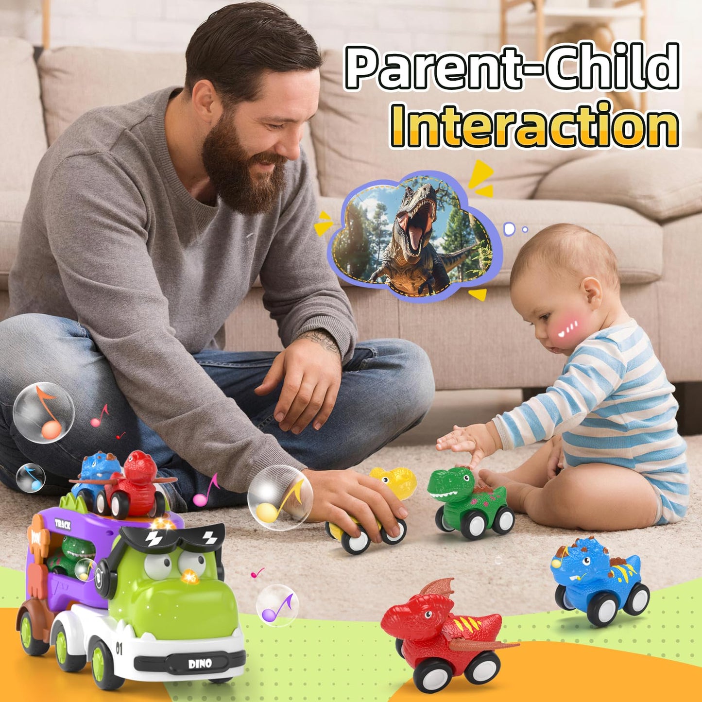 usrela Dinosaur Truck Toys for 1 2 3 Year Old Boys Gifts, 5 in 1 Dinosaur Carrier Truck Toys for Age 2 3 4, Dinosaur Toys for Ki